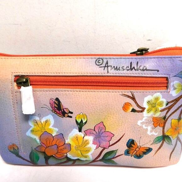 Anuschka Hand Painted Leather Japanese Garden RFID Organizer Crossbody Bag - Picture 3 of 10
